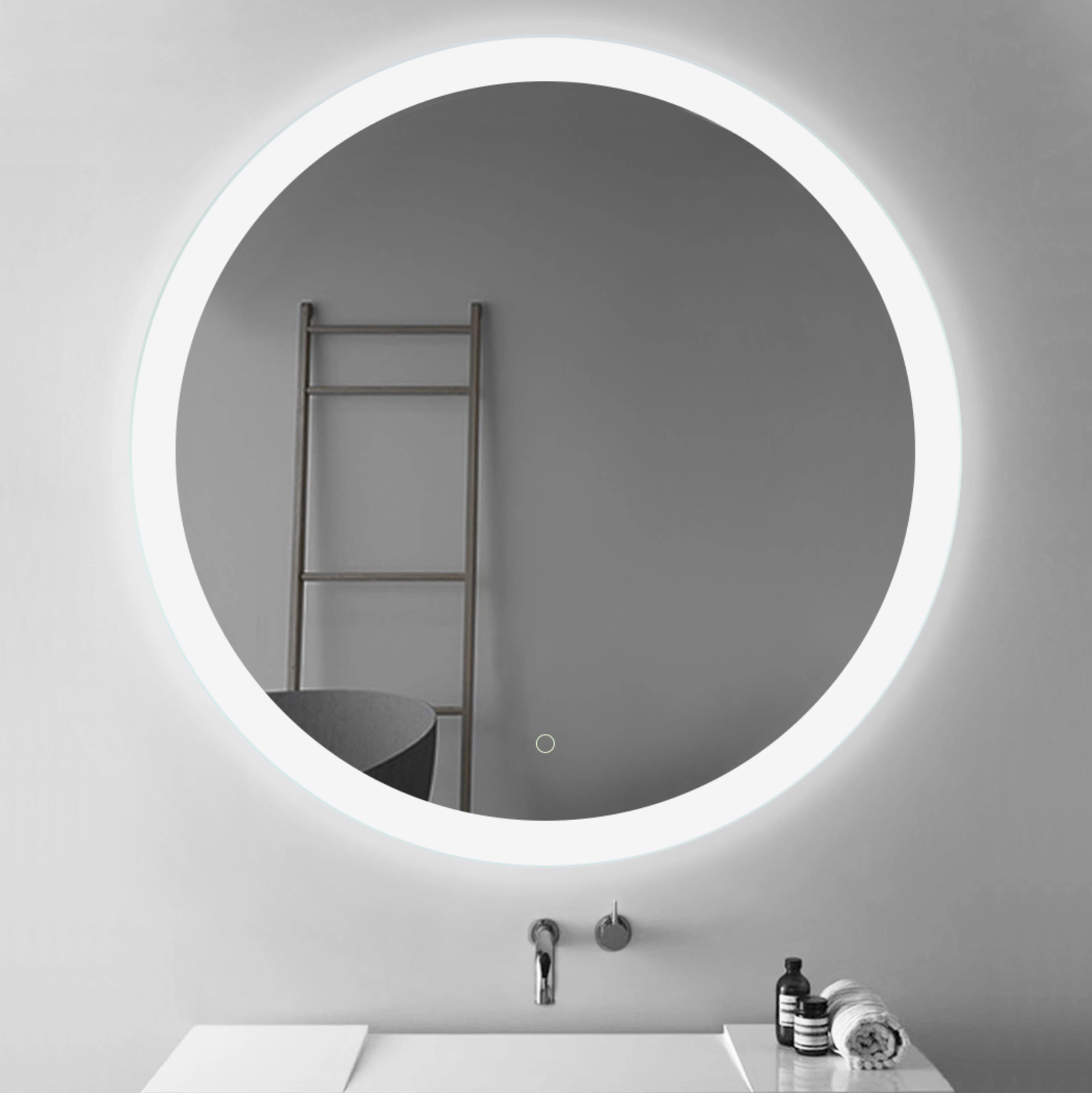 مرآة حمام مستديرة بإضاءة ليد