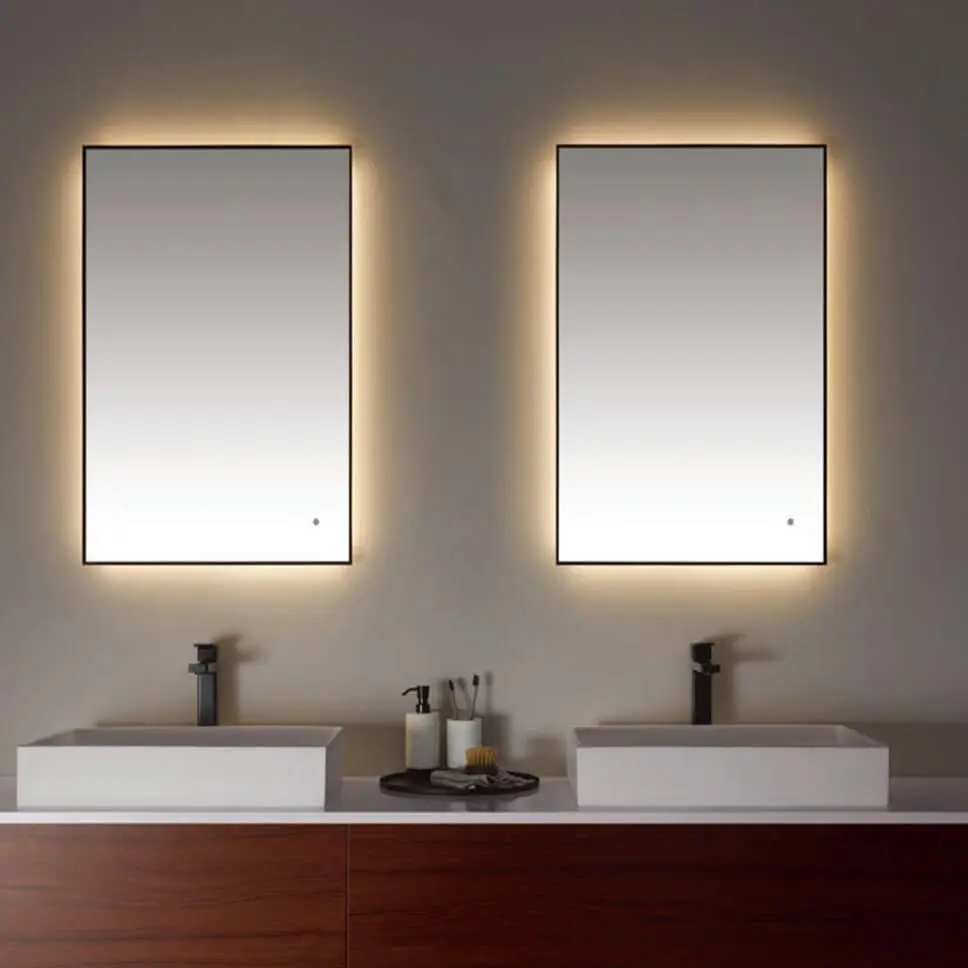 LAM034 مرآة حمام مضيئة بإطار أسود مع أضواء