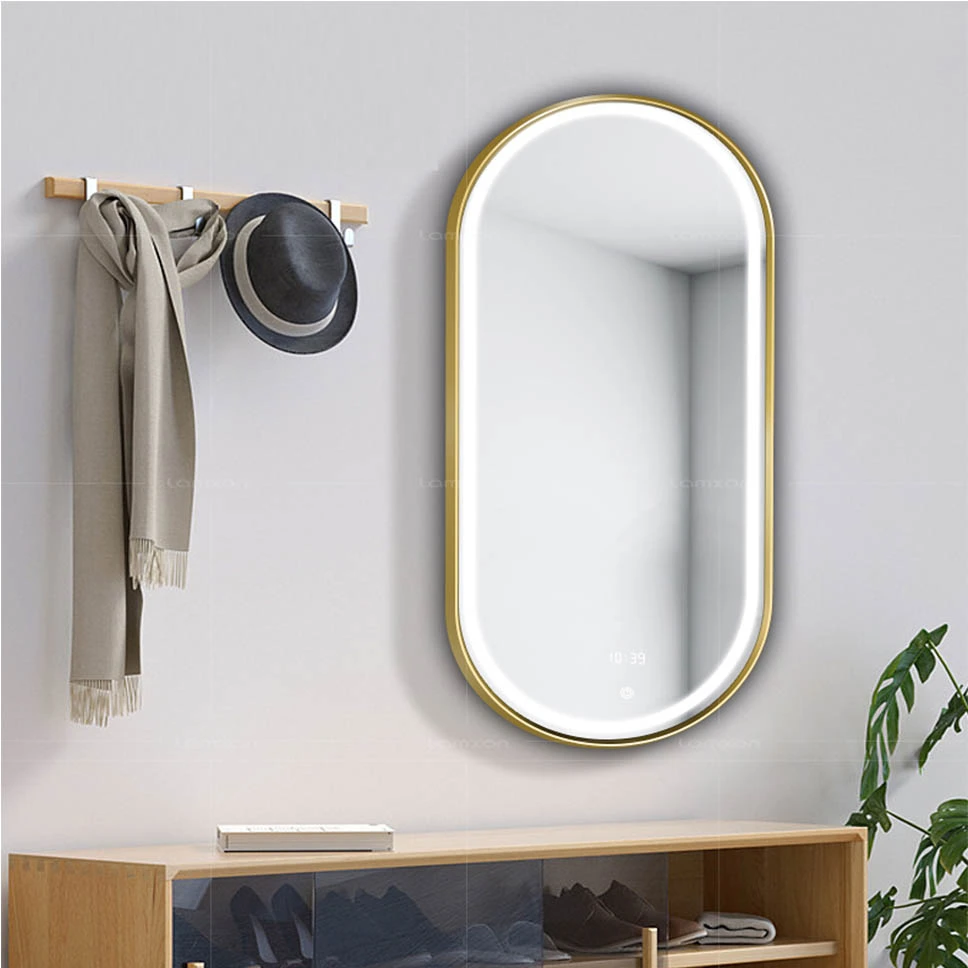 LAM015 النحاس مؤطرة مرآة الحمام مضاءة