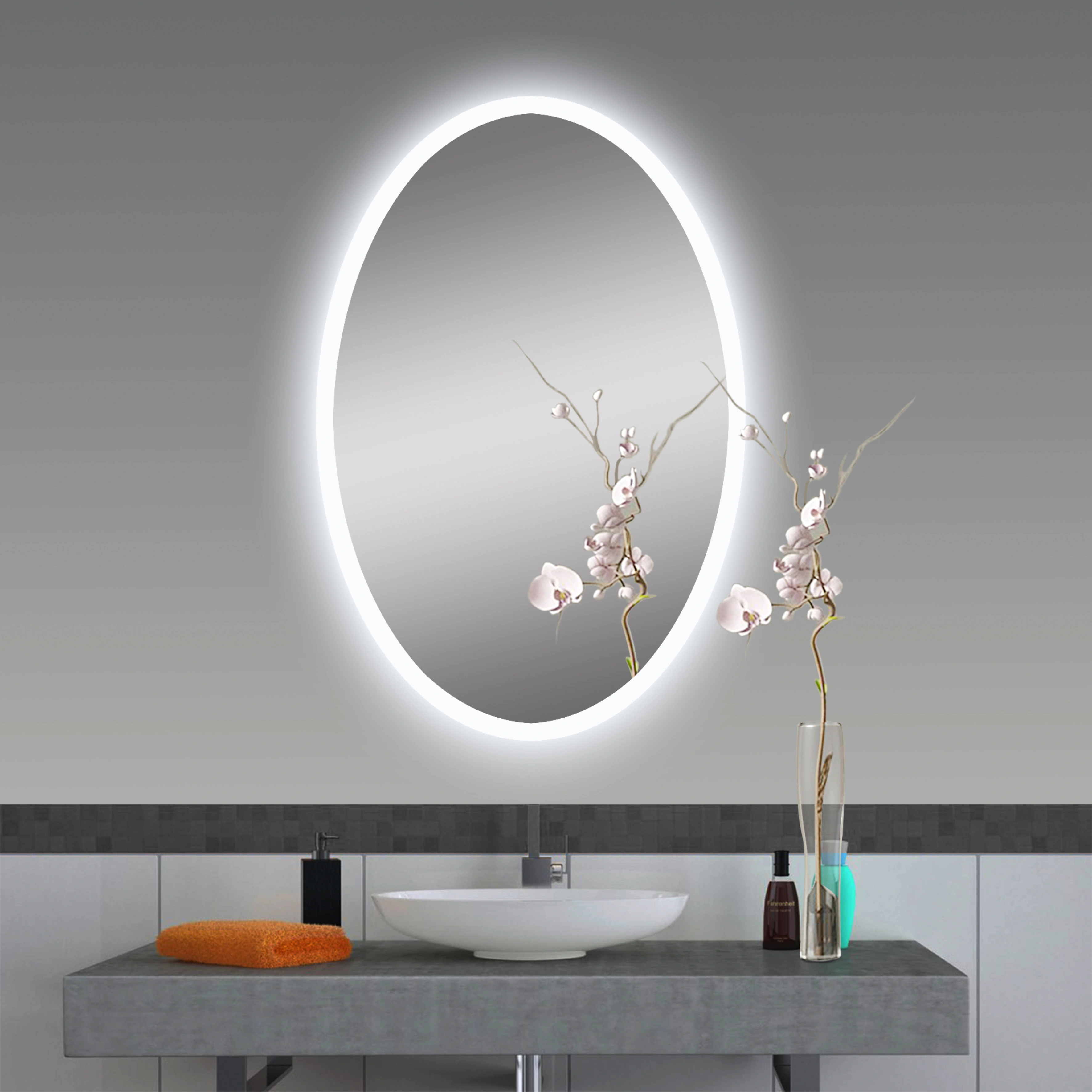 مرآة حمام LED بيضاوية وحبوب منع الحمل