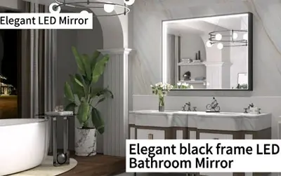مرآة حمام LED بإطار أسود وأنيقة