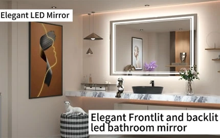 مرآة حمام أنيقة بإضاءة أمامية وخلفية بإضاءة ليد