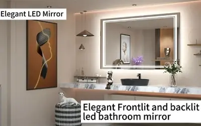 مرآة حمام أنيقة بإضاءة أمامية وخلفية بإضاءة ليد