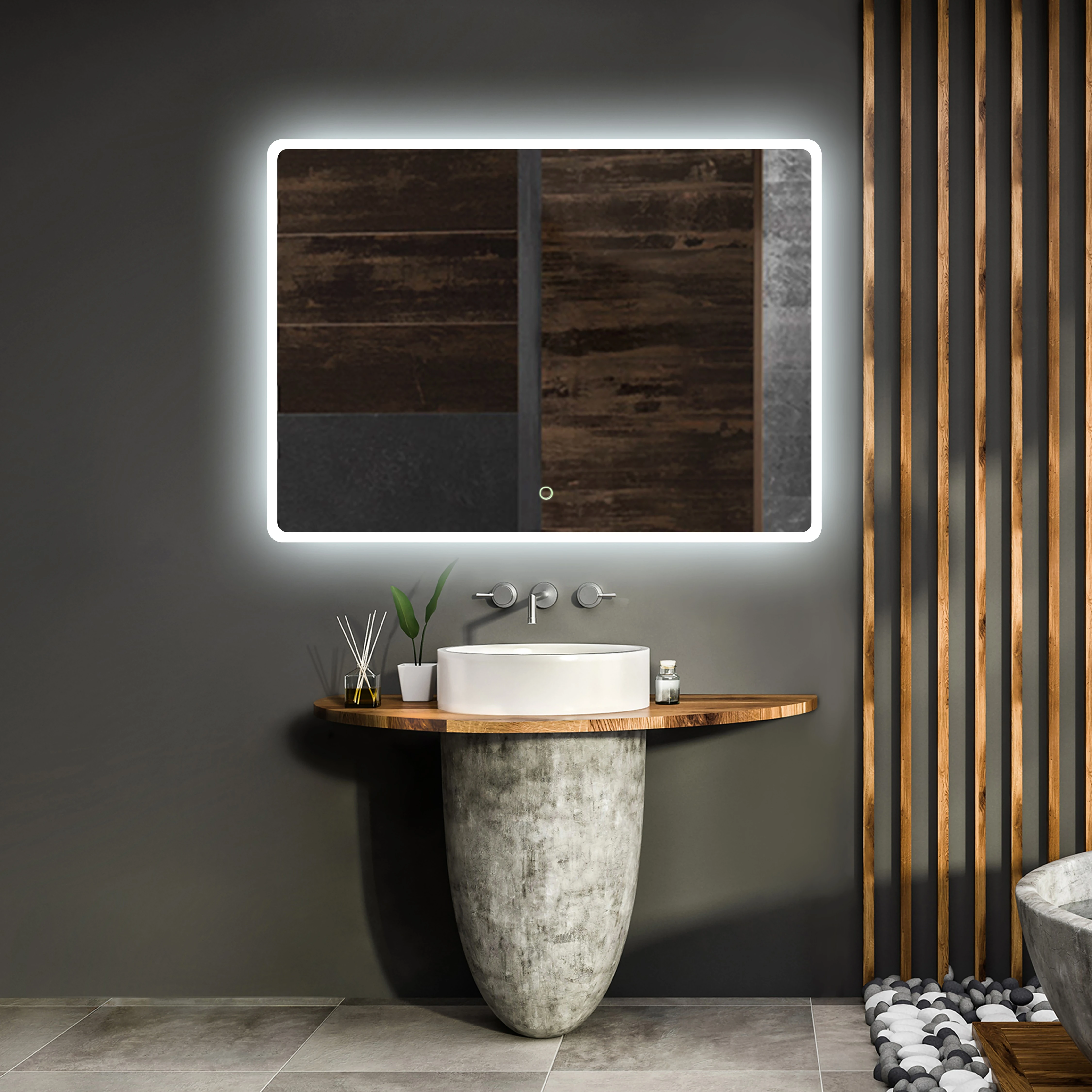 LAM010 مرآة حمام مربعة بدون إطار مع إضاءة مدمجة