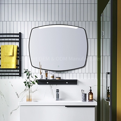 LAM020 مرآة حمام بإضاءة ليد بإطار أسود من الألومنيوم