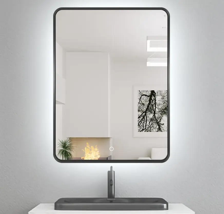 LAM007 الحمام بالوعة مرآة الحائط الزينة مع أضواء