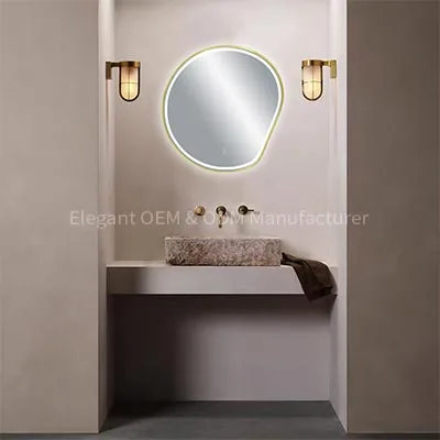 مرآة إضاءة غير منتظمة بإطار ذهبي من لام-من الذهب