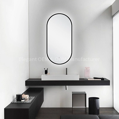مرآة إضاءة حمام سوداء مؤطرة