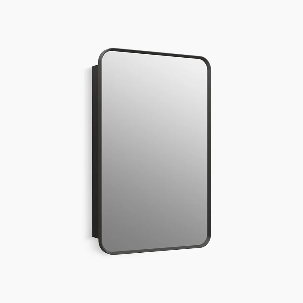 خزانة مرآة مستطيلية سوداء بدون إضاءة