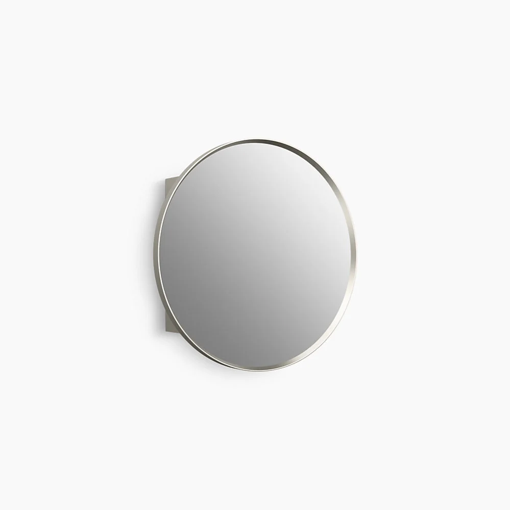 خزانة مرآة دائرية من الفضة دون إضاءة